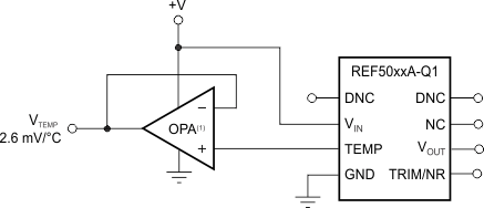 REF5020A-Q1 REF5025A-Q1 REF5030A-Q1 REF5040A-Q1 REF5045A-Q1 REF5050A-Q1 Buffering the TEMP
Pin Output REF5020A-Q1 REF5025A-Q1 REF5030A-Q1 REF5040A-Q1 REF5045A-Q1 REF5050A-Q1 ai_temp_buf_bos456.gif