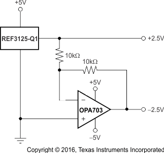 REF31-Q1 REF3125-Q1 Combined With OPA703 to Create Positive and Negative Reference Voltages
