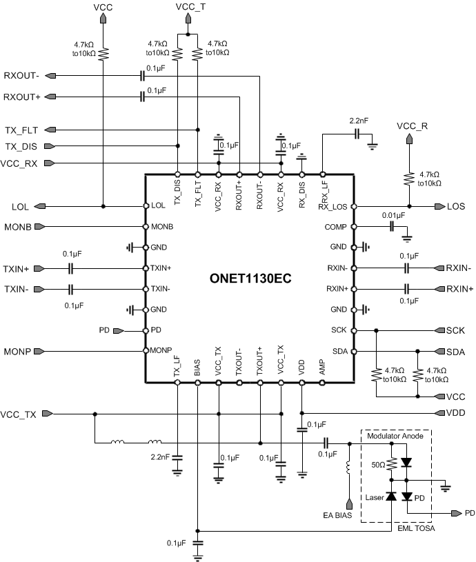 ONET1130EC Simplified Schematic ONET1130EC Simp_Schem_Apps_Circ_w_PD_Cathode_SLLSEJ3.gif