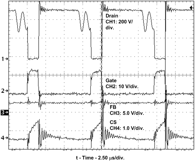 UCC28600 QR Operation, 116-kHz
Switching,
90% Full-Rated Load UCC28600 fig18k_lus646.gif