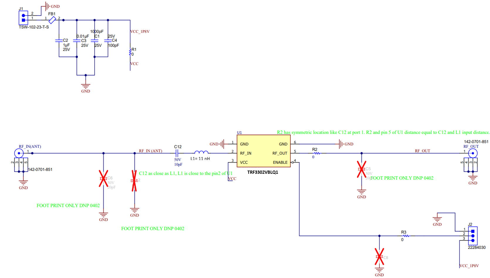 TRF3302Q1EVM TRF3302Q1EVM Schematic for L2/L5 Bands