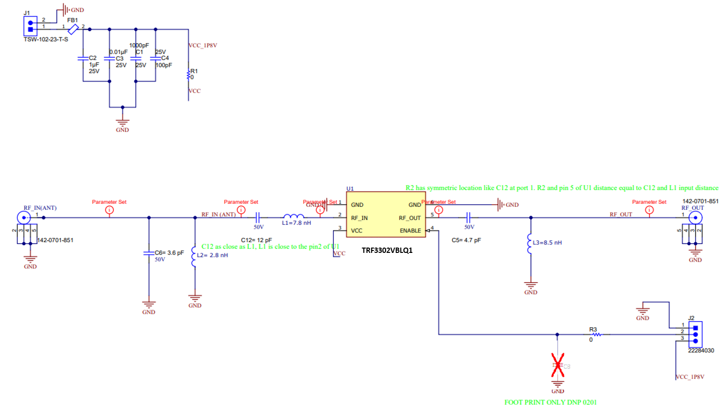 TRF3302Q1EVM TRF3302Q1EVM Schematic for All GPS/GNSS Bands