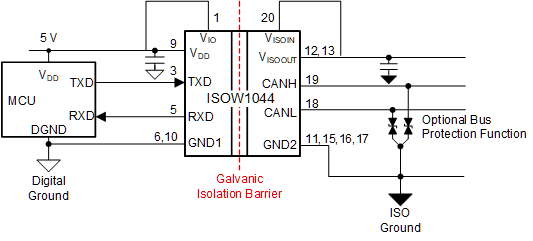  采用小型 ISOW1044 的隔離信號和電源