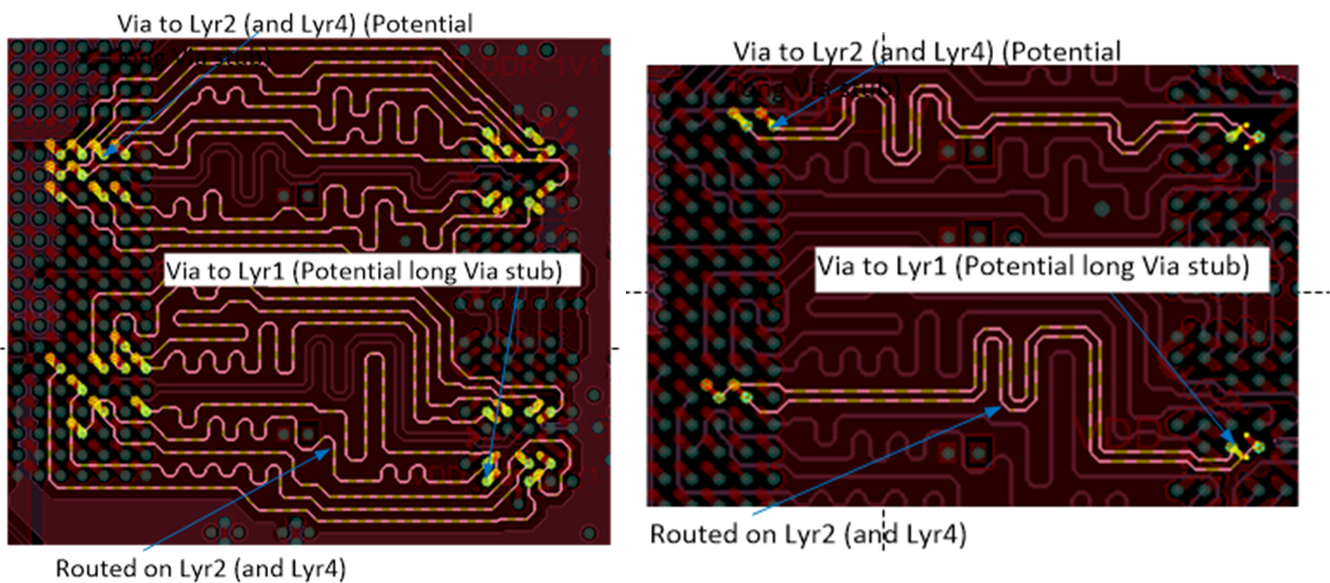 J722S, AM67x, TDA4VEN-Q1, TDA4AEN-Q1 LPDDR4 數(shù)據(jù)字節(jié)和 DQS 布線示例