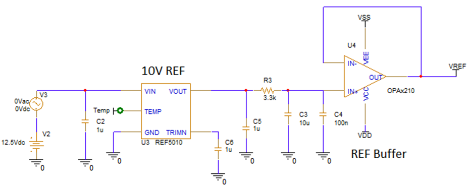 AFE58JD48 DAC8830 DAC8801 DAC81001 OPA2210 THS4130 REF5040 REF5010 針對基準(zhǔn)電路的 PSpice-TI 仿真(在前一個(gè)圖像中) GUID-A2760E74-B339-4403-A114-199941C052CF-low.png