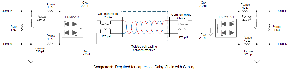  帶布線(xiàn)的電容扼流圈菊花鏈所需的元件