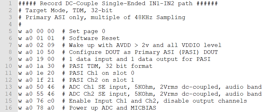  單端直流耦合寄存器設(shè)置