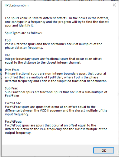 LMX2820 PLL 中可能存在的各種雜散（在 PLLatinum Sim 工具中建模）