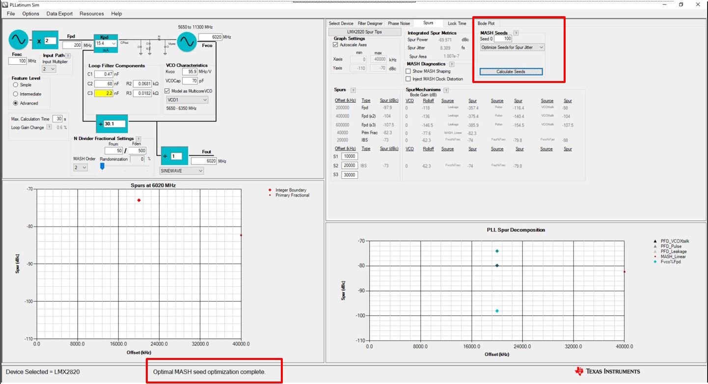LMX2820 MASH_SEED 為 100