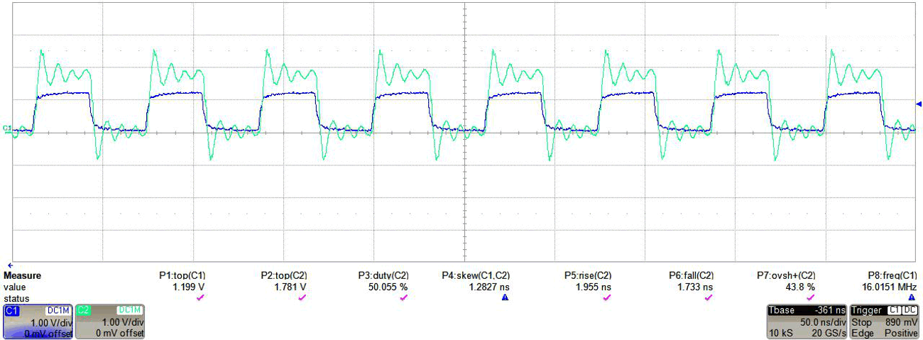  TXB0304，1.2V 至 1.8V 轉(zhuǎn)換，使用 9 英寸輸出布線