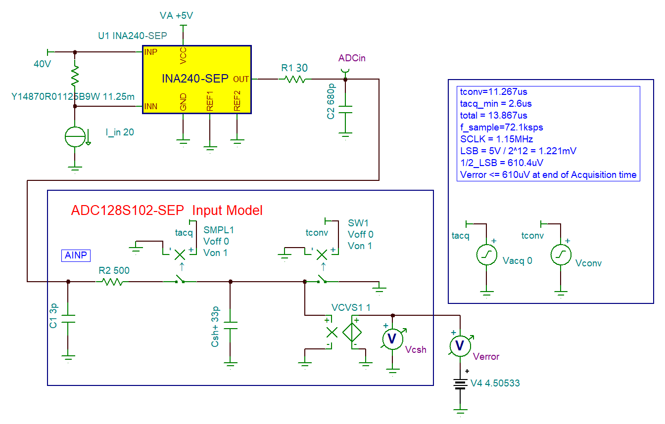 ADC128S102-SEP TINA TI-Spice 中的電路 1 原理圖