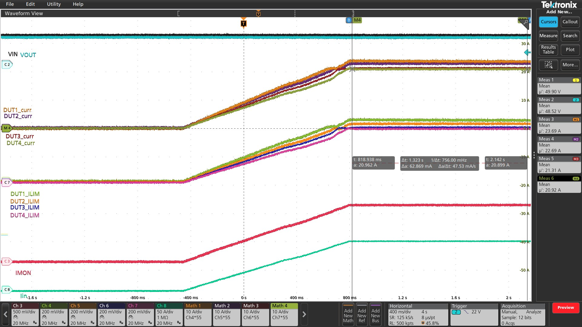  四個無 ACS 的電子保險絲之間的均流