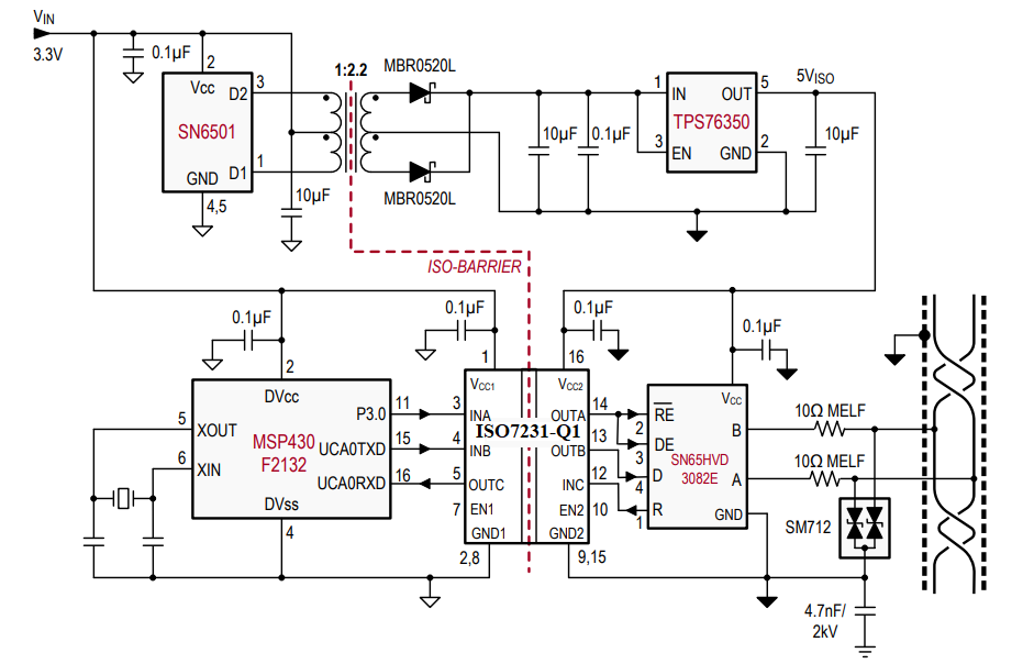 ISO7231C-Q1 典型 ISO7231-Q1 應(yīng)用電路