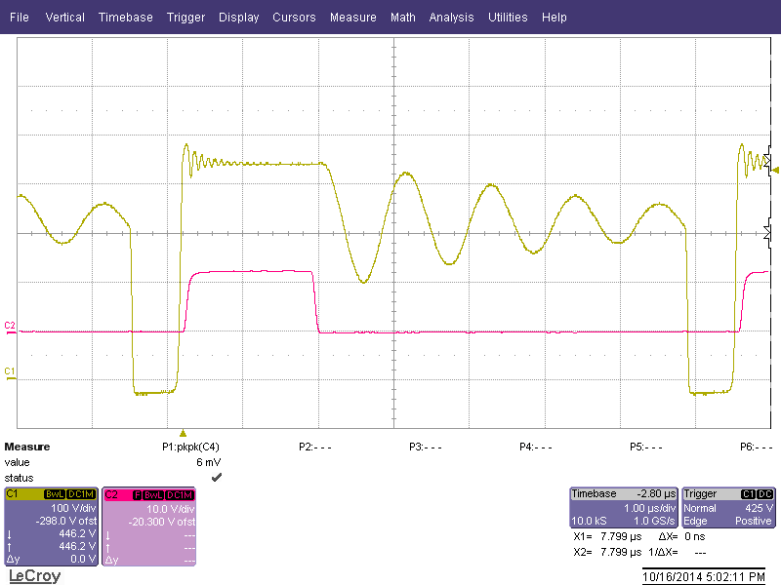 UCC24630 DRV Timing at 230
VAC, 12 W UCC24630 fig21_luub81.gif