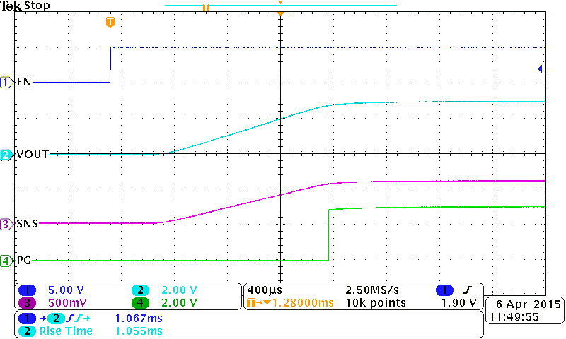 TPS22954 TPS22953 Turn On Waveform, Heavy Load TPS22954 TPS22953 On_3.3V_5V_Heavy_Load.png