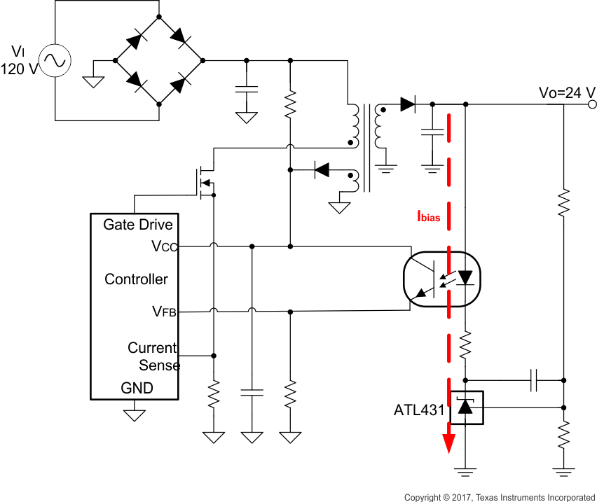 ATL431 ATL432 使用 ATL43x 作為電壓轉(zhuǎn)換器基準(zhǔn)和誤差放大器的、具有隔離功能的反激式電源