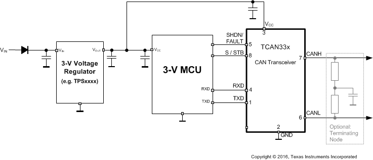 TCAN330 TCAN332 TCAN334 TCAN337 TCAN330G TCAN332G TCAN334G TCAN337G Typical
                    3.3V Application