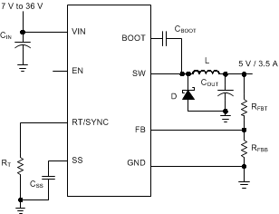 LMR14030-Q1 應(yīng)用電路，5V 輸出
