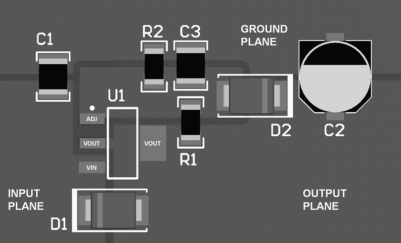 LM317 SOT-223 Layout Example (New
                    Chip)