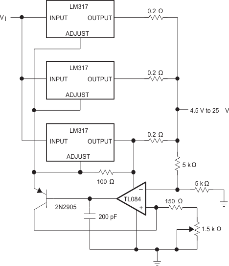 LM317 Adjustable 4A Regulator
                    Circuit