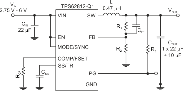 TPS62810-Q1 TPS62811-Q1 TPS62812-Q1 TPS62813-Q1 TPS62812-Q1 和 TPS62811-Q1 的測量設(shè)置