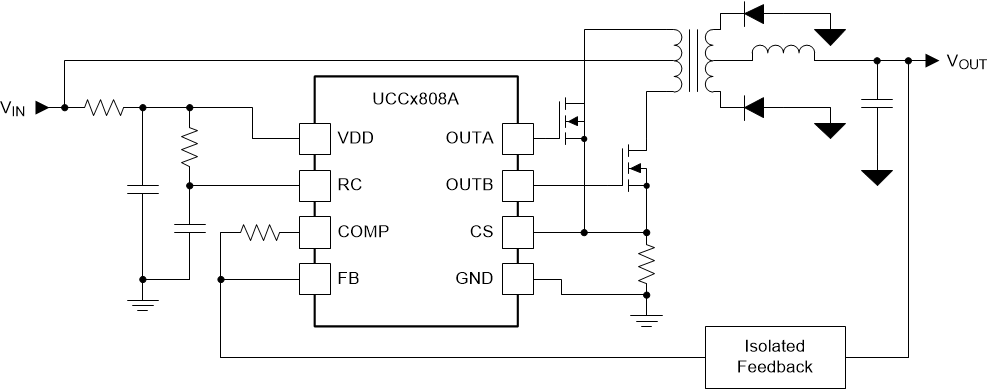 UCC2808A-1 UCC2808A-2 UCC3808A-1 UCC3808A-2 簡化版應(yīng)用