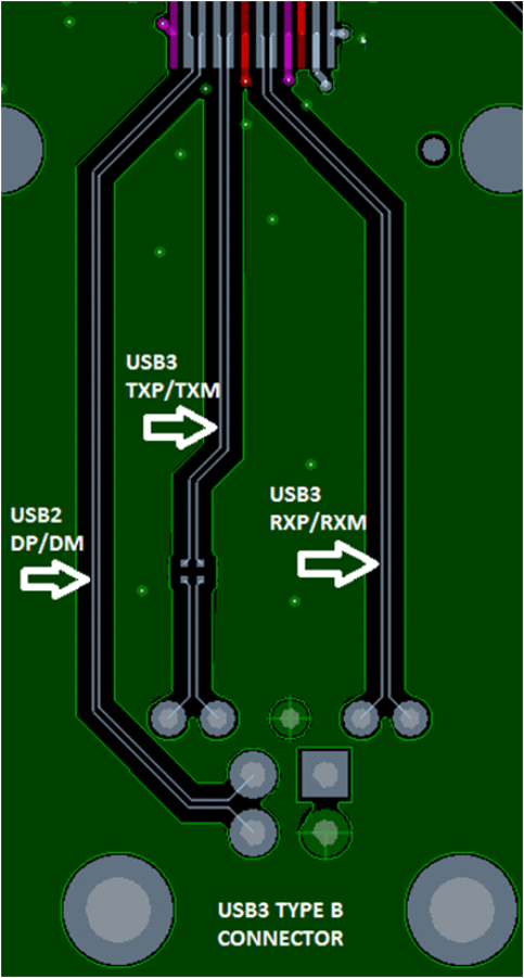 TUSB8042A 上游端口的布線示例