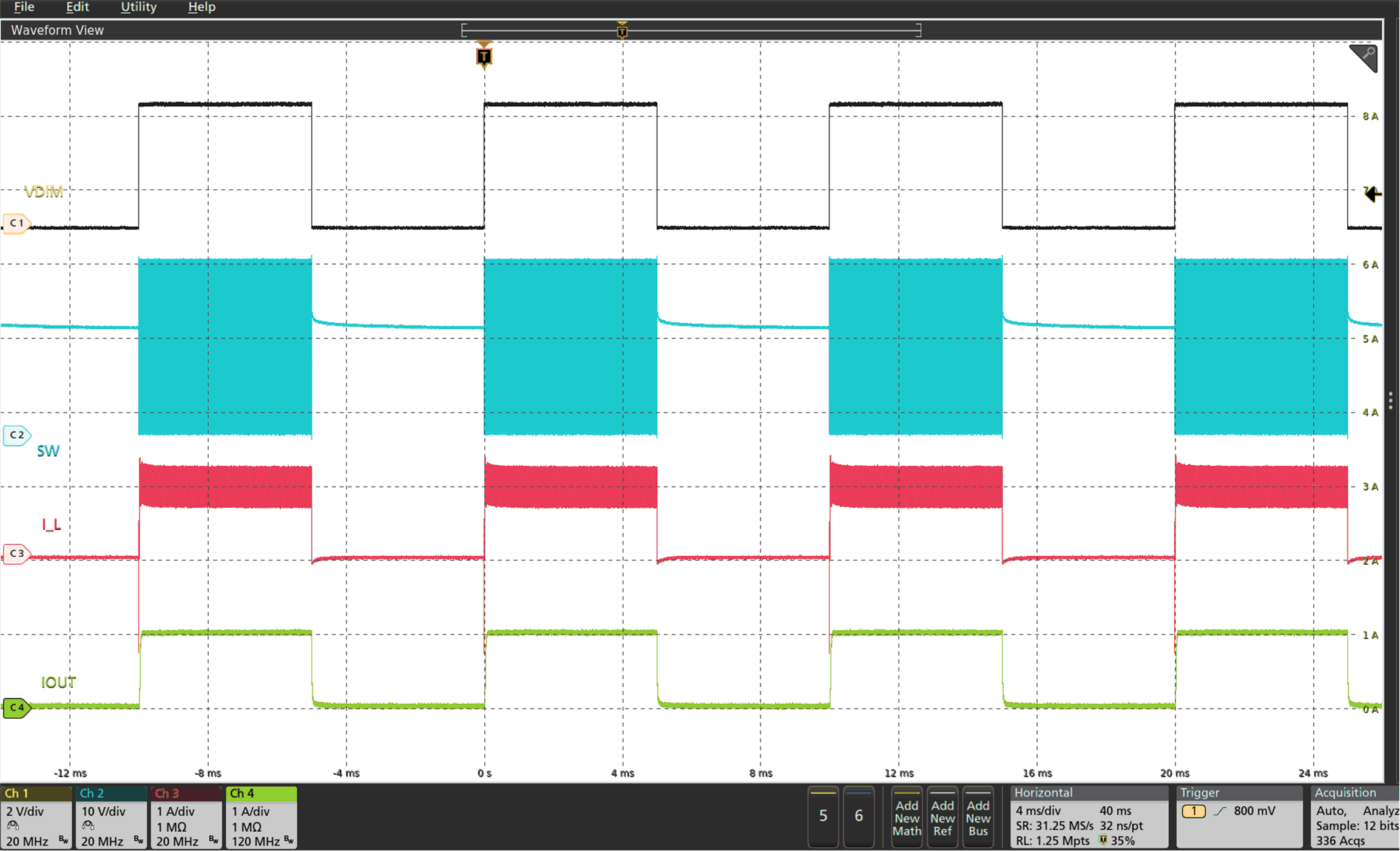 LED PWM Dimming at 50% Duty Cycle and 200 Hz GUID-2264A40D-F648-4A66-B908-3E72AF928785-low.gif