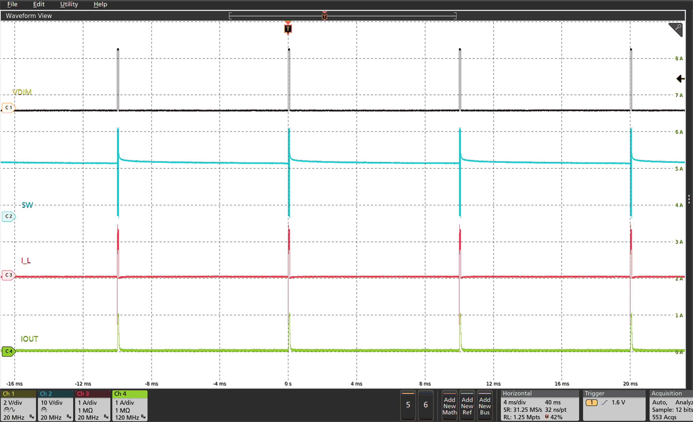 LED PWM Dimming at 1% Duty Cycle and 200 Hz GUID-3EFE0EDD-1662-4A3F-98AE-C6C880C498BE-low.gif