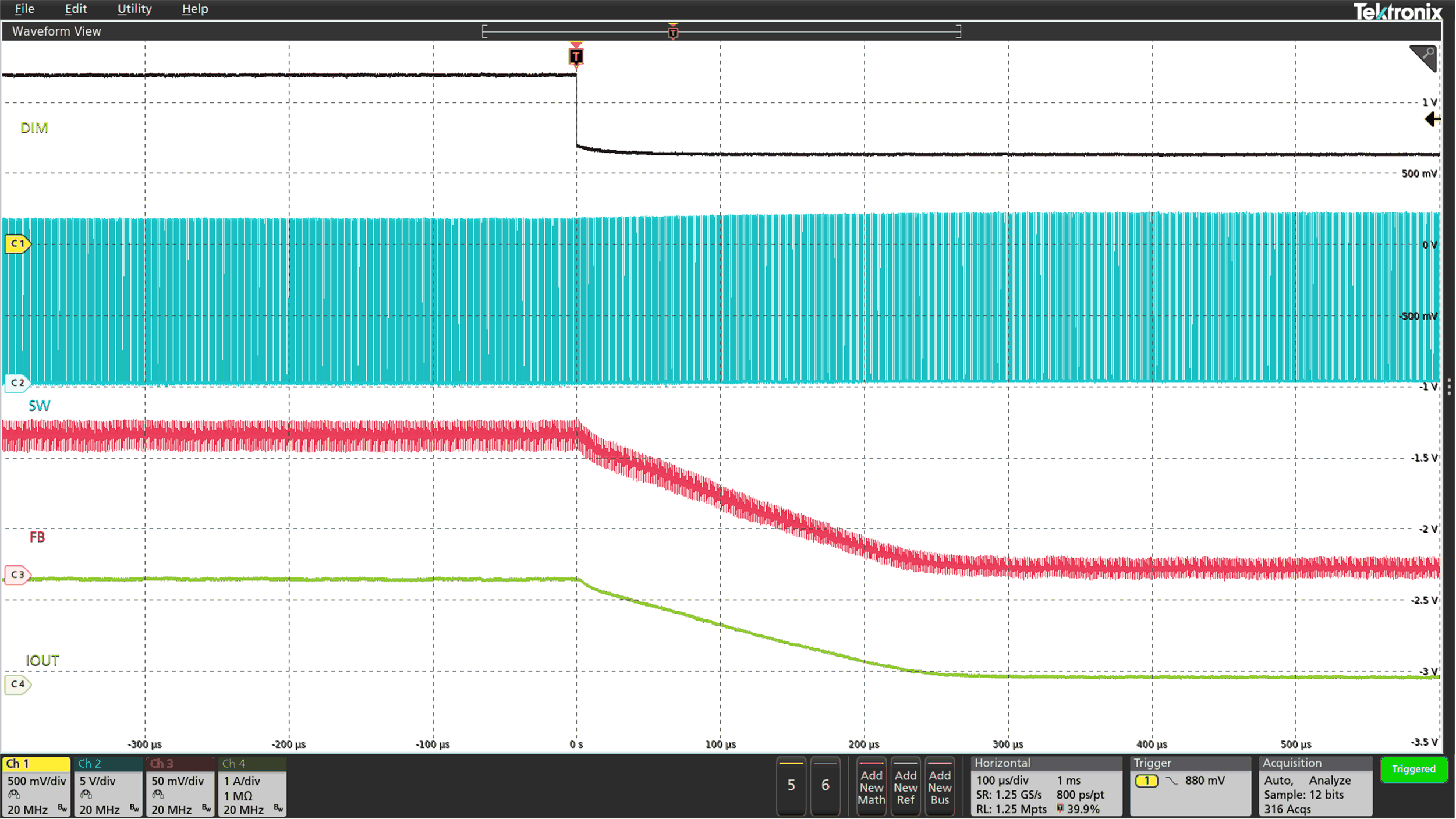 LED
Current Transient for a VDIM Transition From 1.2 V to 0.65
V GUID-4C8E9410-CC89-48D0-9033-5AE5DEF53EFC-low.gif