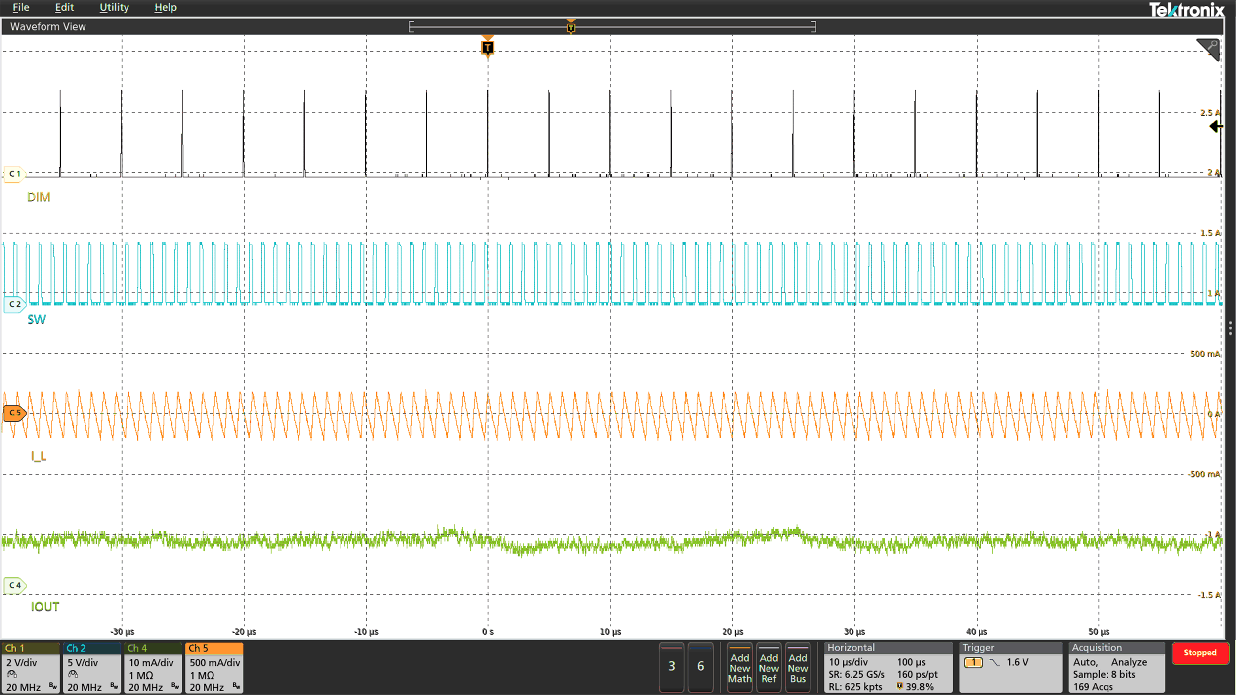 LED
Analog Dimming at 1% Duty Cycle and 200 kHz GUID-B7C270D8-EBEE-4F72-BB9F-E7E2A021EB4F-low.gif
