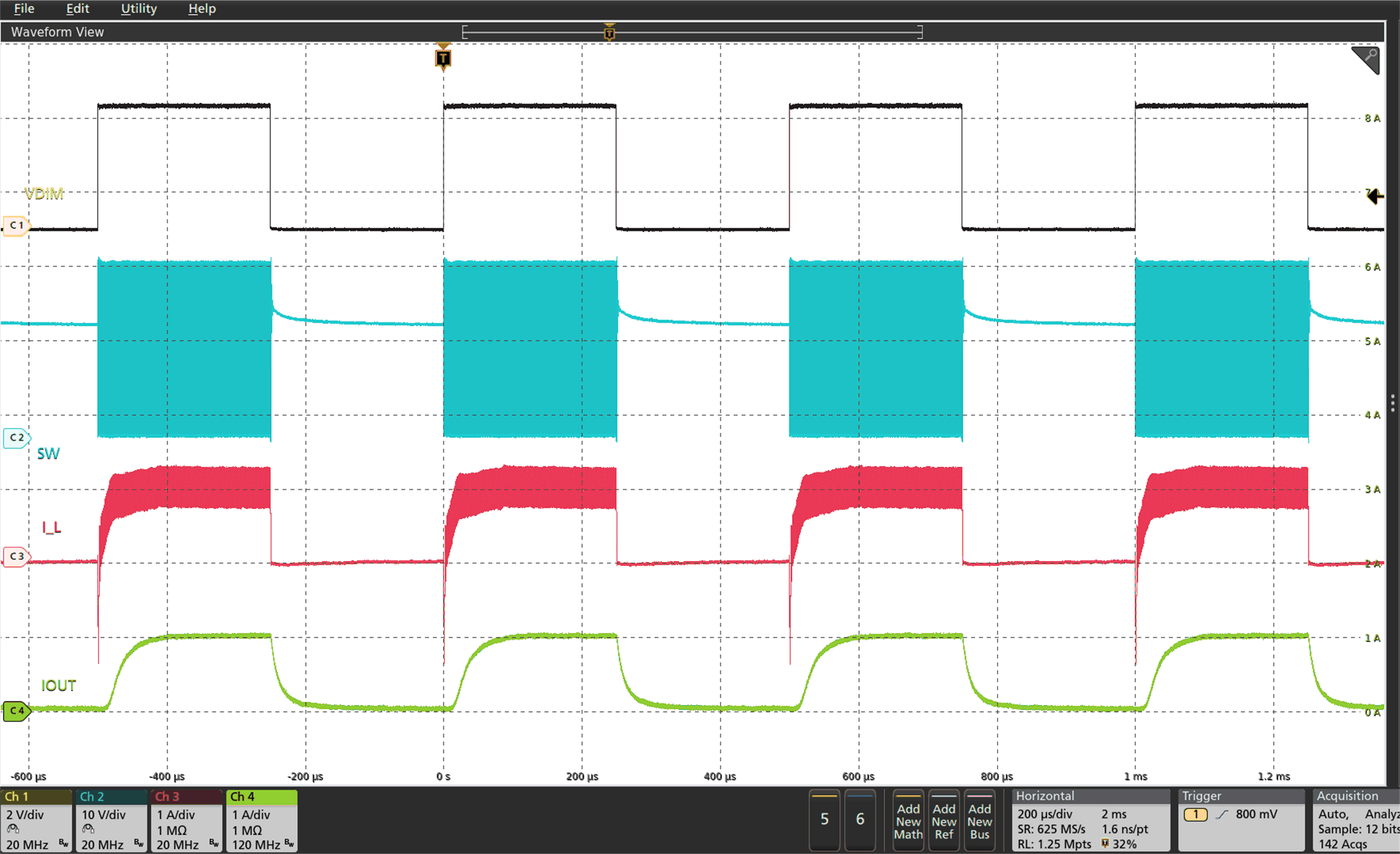 LED PWM Dimming at 50% Duty Cycle and 2 kHz GUID-EB6D4D14-77D2-4018-828E-36746256A06F-low.gif