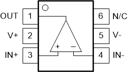 TLV1811 TLV1821 TLV1812 TLV1822 TLV1814 TLV1824 
                                                  TLV1811L 和 TLV1821L
                                                  DCK 封裝，
                                                  
                                                  “TLV72x1 6 引腳類型”引腳分配，具有反向電源和漂移 V-
                                                  
                                                  SC-70-6，
                                                  
                                                  頂視圖
                                                  