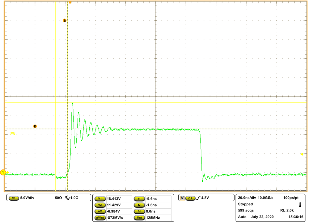 Switch Node Ringing and Dead-Time at 10-A Output Current GUID-20200811-CA0I-XJLB-0VJS-XBLPQRMFKLV8-low.png