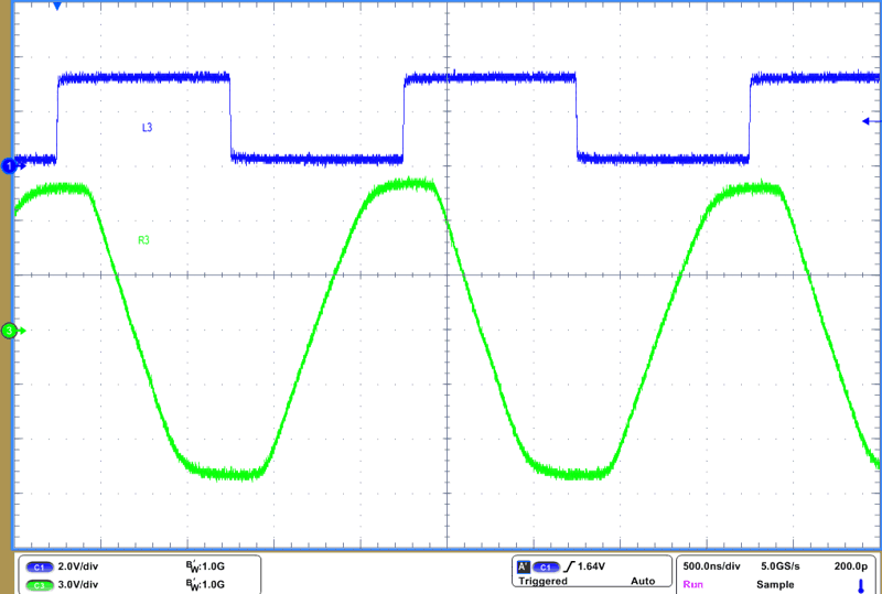 THVD4411 1Mbps 和 VCC = 5V 時(shí)的 RS-232 驅(qū)動器波形 THVD4411 1Mbps 和 VCC = 5V 時(shí)的 RS-232 驅(qū)動器波形