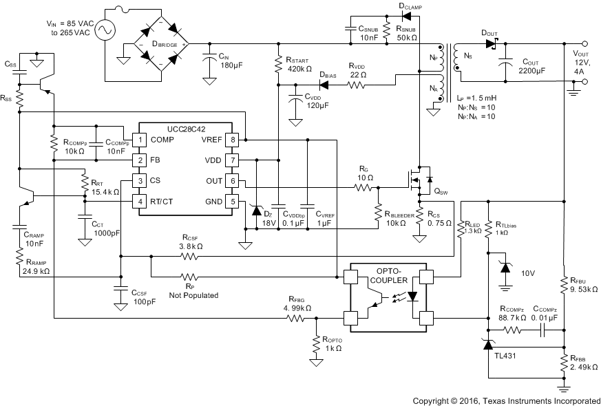 UCC28C40 UCC28C41 UCC28C42 UCC28C43 UCC28C44 UCC28C45 UCC38C40 UCC38C41 UCC38C42 UCC38C43 UCC38C44 UCC38C45 典型應(yīng)用設(shè)計(jì)原理圖