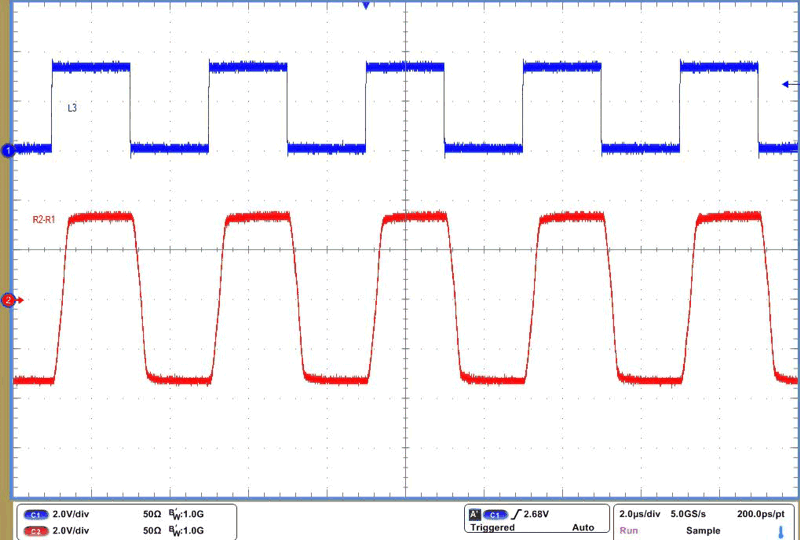 THVD4431 RS-485 Driver Waveform at 500 kbps and VCC = 5 V GUID-20231107-SS0I-B6JG-P2P3-DRZFSJJPBTWN-low.png