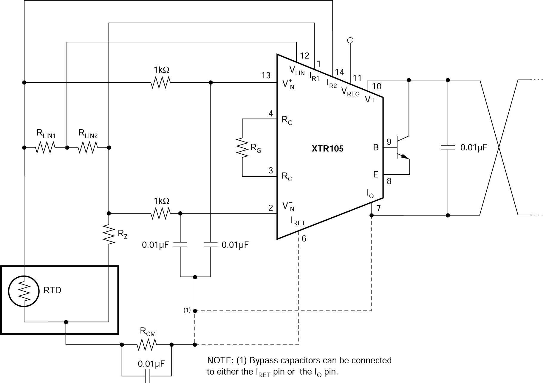 XTR105 Input Bypassing Technique With
                    Linearization