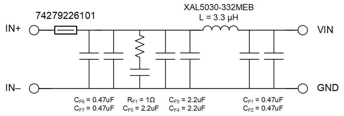 LM61480T-Q1 LM61495T-Q1 推薦的輸入 EMI 濾波器