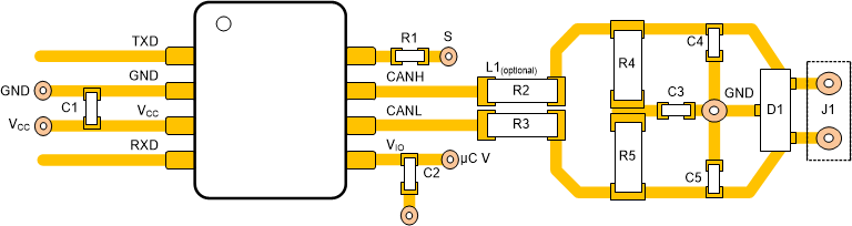 TCAN857-Q1 布局示例