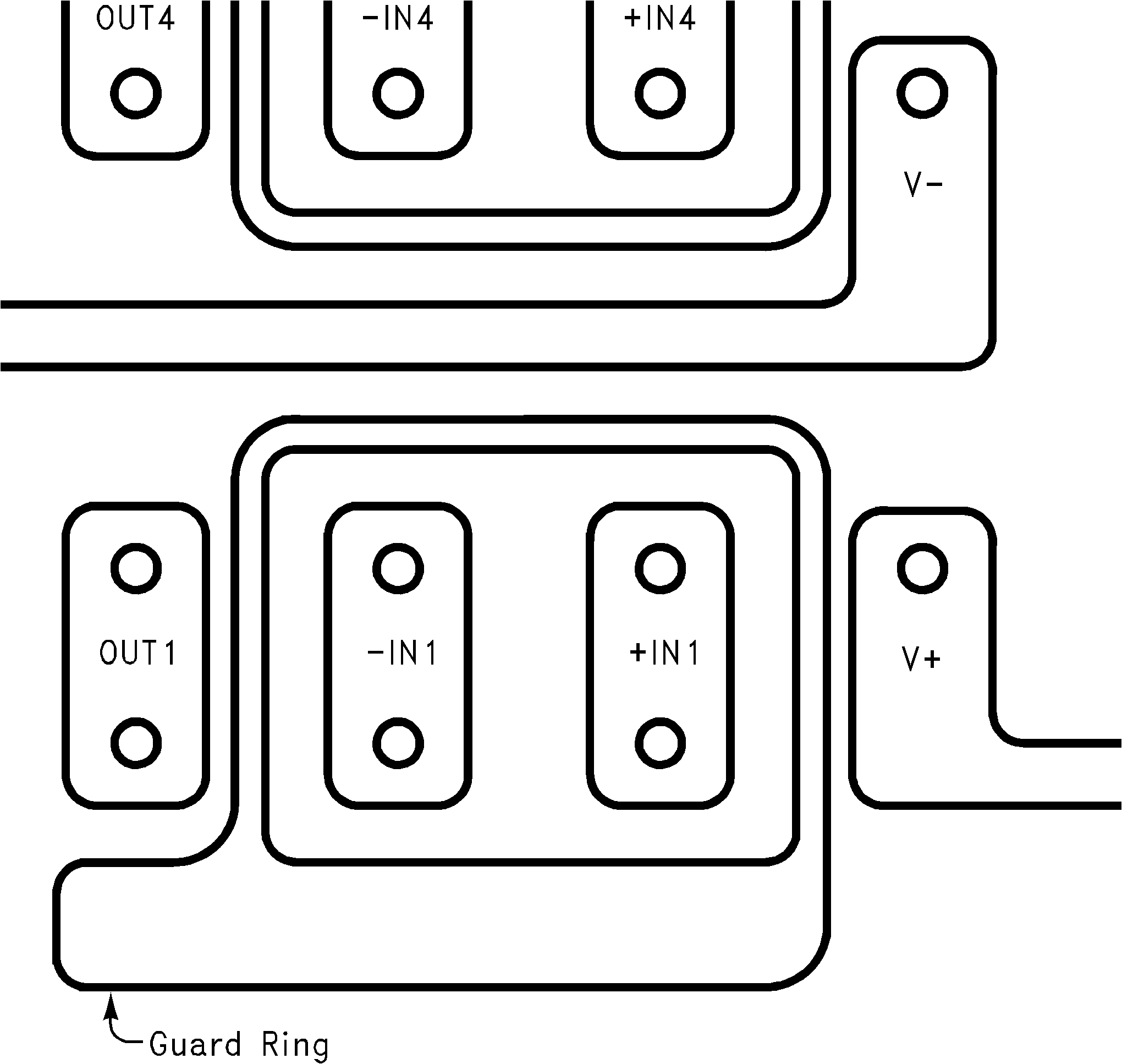 LMC6041 LMC6042 LMC6044 PCB 布局中的防護環(huán)示例