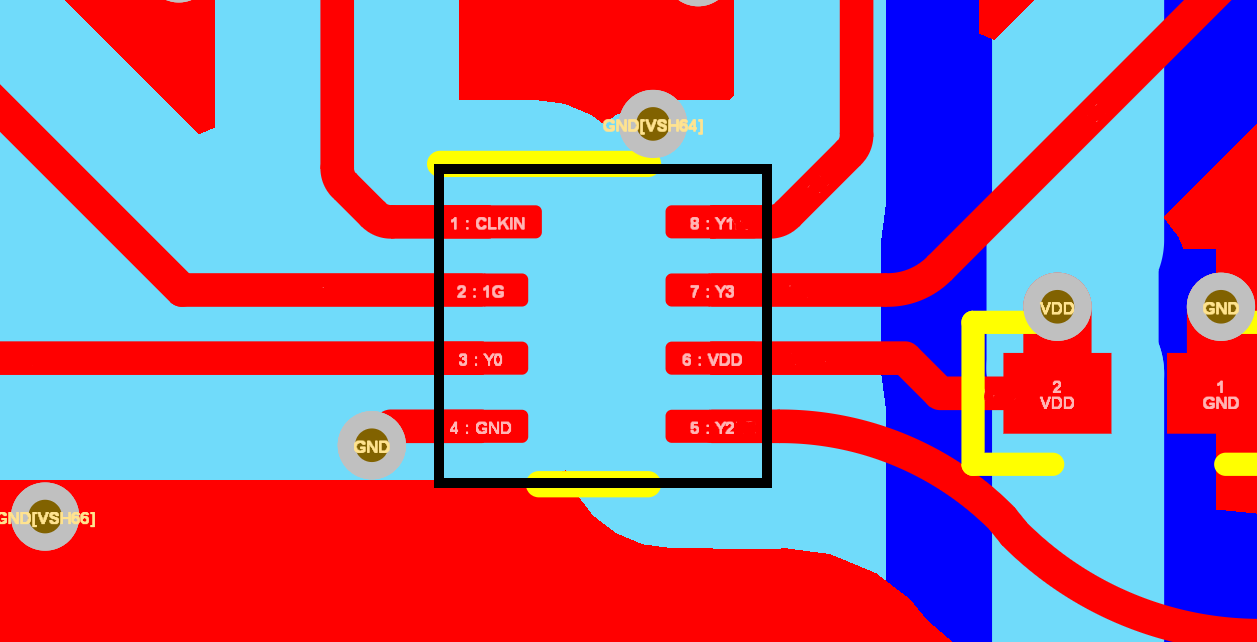 LMK1C1102A LMK1C1103A LMK1C1104A LMK1C1106A LMK1C1108A 8 引腳 WSON 器件布局示例