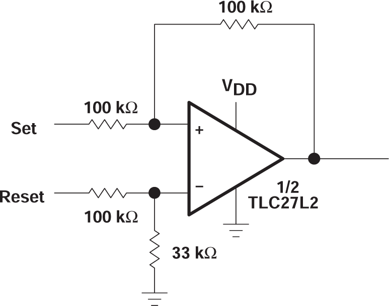 TLC27L2 TLC27L2A TLC27L2B TLC27L7 設(shè)置/復(fù)位觸發(fā)器、VDD = 5V 至 12V