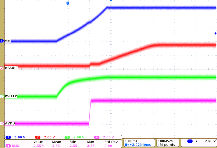 DRV8311-Q1 通過 VM 為器件加電（VM、nFAULT、nSLEEP、AVDD）