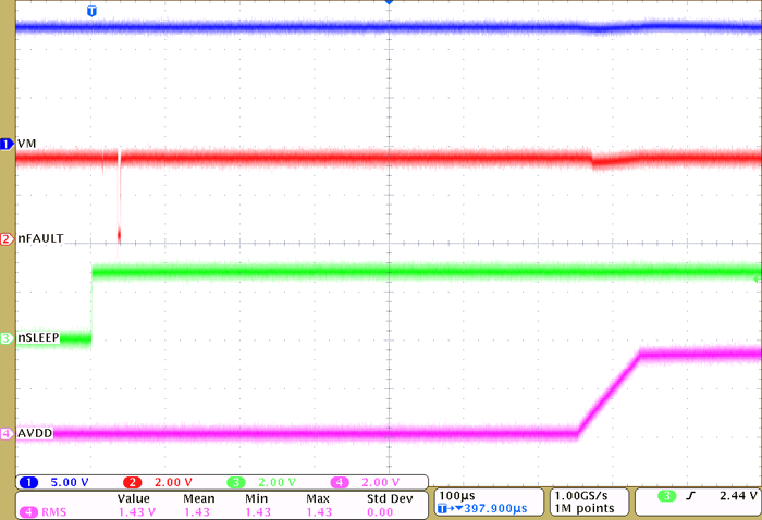 DRV8311-Q1 通過 nSLEEP 為器件加電（VM、nFAULT、nSLEEP、AVDD）