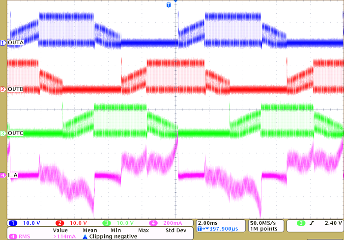 DRV8311-Q1 驅(qū)動(dòng)器 PWM 運(yùn)行（OUTA、OUTB、OUTC、I_A）