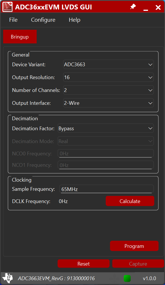 ADC3663 ADC3662 ADC3661 ADC36xx LVDS GUI 默認(rèn)界面（基于 ADC3663 配置）