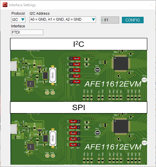 AFE11612EVM 接口設(shè)置