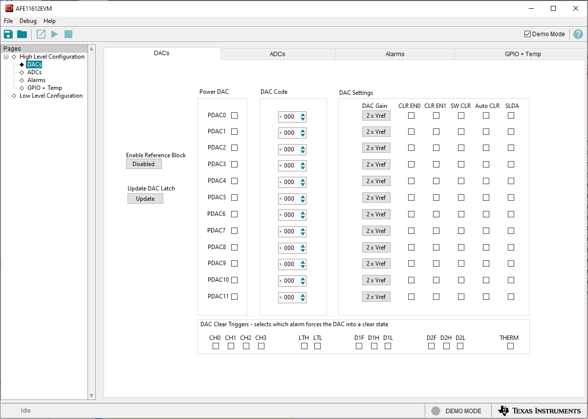 AFE11612EVM “DACs”子頁面