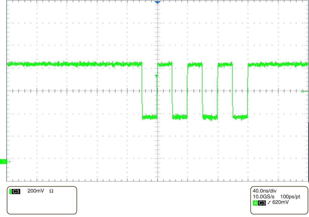 LMX1205EVM SYSREF 脈沖發(fā)生器時(shí)鐘輸出（直流耦合到示波器）